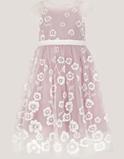 Pansy Embroidered Tulle Dress Pink