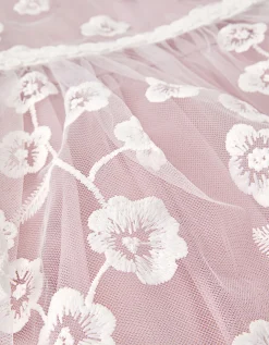 Pansy Embroidered Tulle Dress Pink