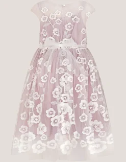 Pansy Embroidered Tulle Dress Pink