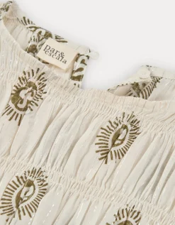 Par & Escala Bee Smocked Sun Print Maxi Dress White