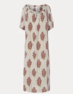 Par & Escala Justina Floral Stripe Maxi Dress White