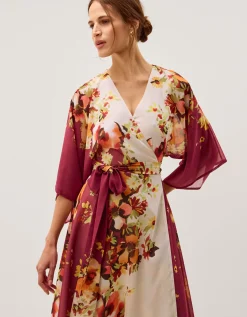 Parrie Floral Midi Wrap Dress Cream