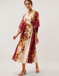 Parrie Floral Midi Wrap Dress Cream