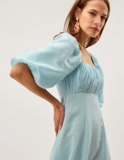 Payton Puff Sleeve Midi Dress Blue
