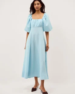 Payton Puff Sleeve Midi Dress Blue