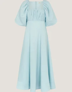 Payton Puff Sleeve Midi Dress Blue