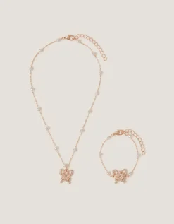 Pearl Butterfly Necklace & Bracelet Set