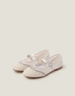 Pearl Mesh Ballet Flats Ivory