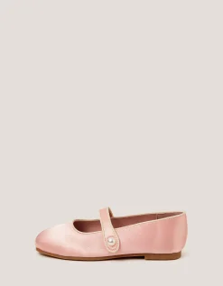 Pearl Strap Satin Ballet Flats Pink