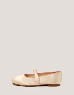 Pearl Strap Satin Ballet Flats Ivory