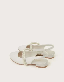 Pearl Strap Slingback Flats Ivory