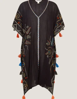 Pelia Embroidered Tassel Mini Kaftan Black