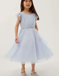 Pennie Embellished Ruffle Party Dress Blue