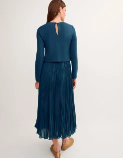 Penny Long Sleeve Pleated Midi Dress Teal