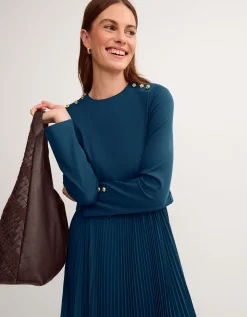Penny Long Sleeve Pleated Midi Dress Teal