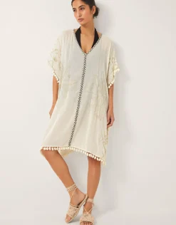 Penny Tassel Embroidered Kaftan Ivory