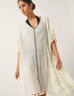 Penny Tassel Embroidered Kaftan Ivory