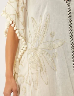 Penny Tassel Embroidered Kaftan Ivory