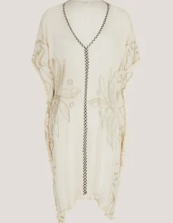 Penny Tassel Embroidered Kaftan Ivory