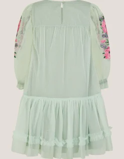 Peony Embroidered Tulle Party Dress Green