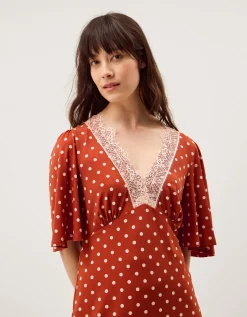 Peri Polka Dot Jersey Midi Dress Orange