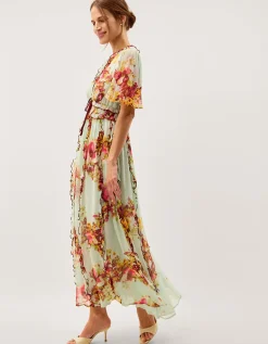 Perrie Frill Floral Print Maxi Dress Green