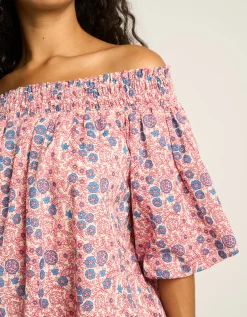 Petite Mendigote Fannie Off-The-Shoulder Floral Mini Dress Pink