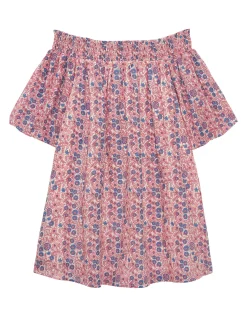 Petite Mendigote Fannie Off-The-Shoulder Floral Mini Dress Pink