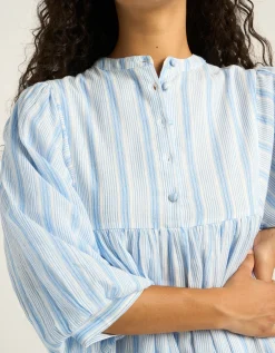 Petite Mendigote Rigo Stripe Shirt Midi Dress Blue