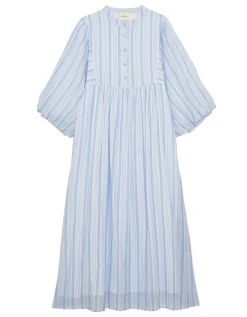 Petite Mendigote Rigo Stripe Shirt Midi Dress Blue
