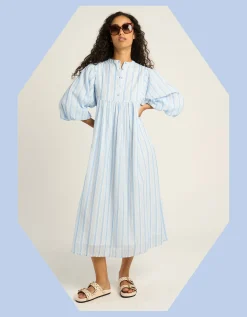 Petite Mendigote Rigo Stripe Shirt Midi Dress Blue