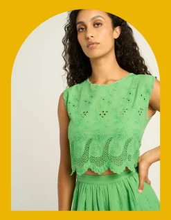 Petite Mendigote Tifaine Broderie Cropped Top Green