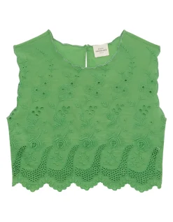 Petite Mendigote Tifaine Broderie Cropped Top Green