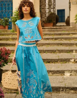 Petite Mendigote Tifaine Sleeveless Embroidered Top Blue