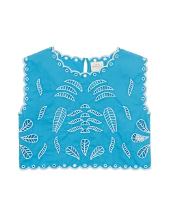 Petite Mendigote Tifaine Sleeveless Embroidered Top Blue