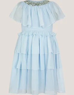 Phoebe Ruffle Tiered Party Dress Blue