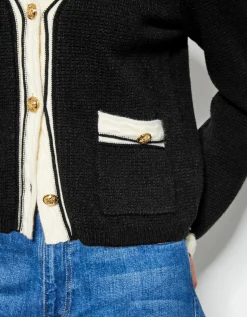 Pia Contrast Trim Cardigan Black
