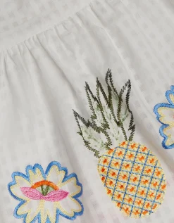 Pineapple Embroidered Scallop Swing Dress White