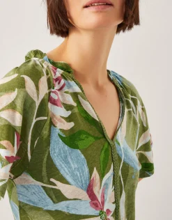 Piper Floral Linen-Blend Top Green