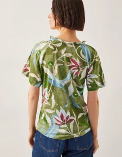 Piper Floral Linen-Blend Top Green