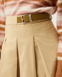 Poppy Buckle Pleated Midi Skirt Natural