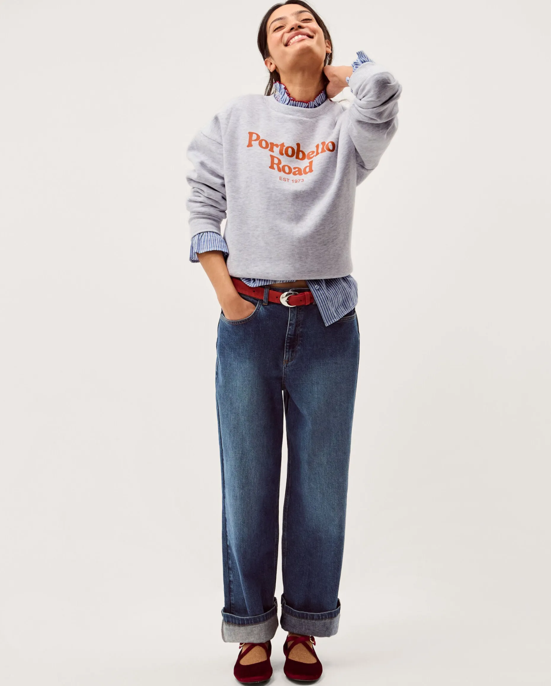 Portobello Road Slogan Sweatshirt Grey