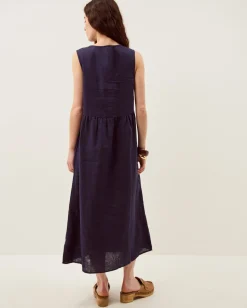 Posey Sleeveless Linen Midi Dress Blue