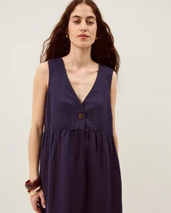 Posey Sleeveless Linen Midi Dress Blue
