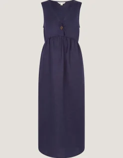 Posey Sleeveless Linen Midi Dress Blue