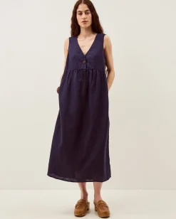 Posey Sleeveless Linen Midi Dress Blue