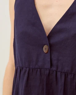 Posey Sleeveless Linen Midi Dress Blue