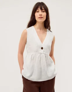 Posey Sleeveless Linen Top White