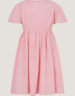 Puff Sleeve Floral Embroidered Dress Pink