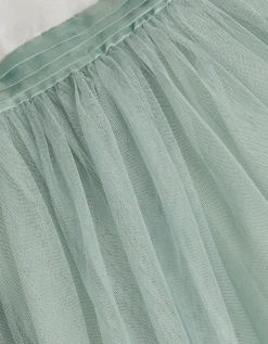 Puff Sleeve Satin Tulle Dress Green